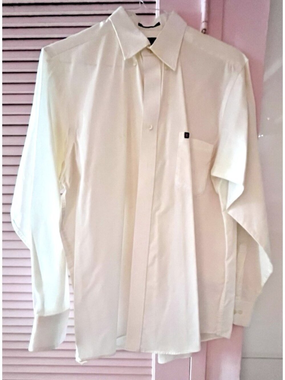 CHAPS Men's Dress Shirt Size L 16 34-35 Large Solid White Pinpoint 100% Cotton